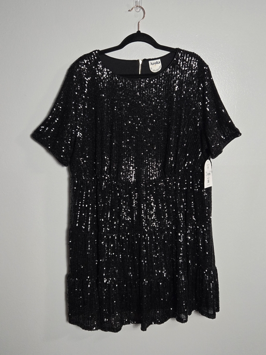 ARULA Dresses & Skirts - Arula NWT Black Sequin Short Sleeve Shift Mini Dress Holiday Party Size B 2X